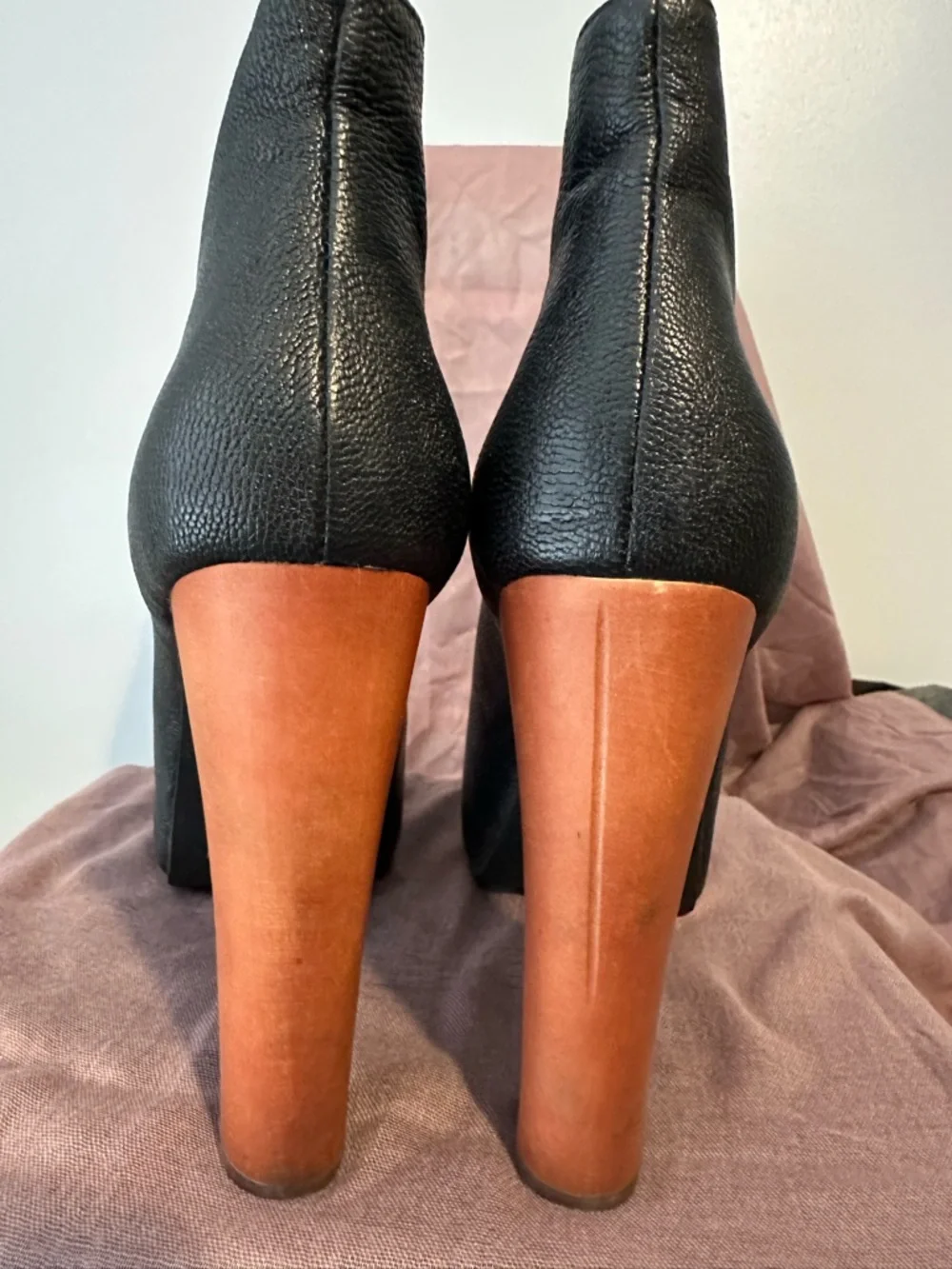 Jeffrey Campbell Lita Black Lace-Up Platform Ankle Boots with Brown Block Heel - Picture 2 of 4